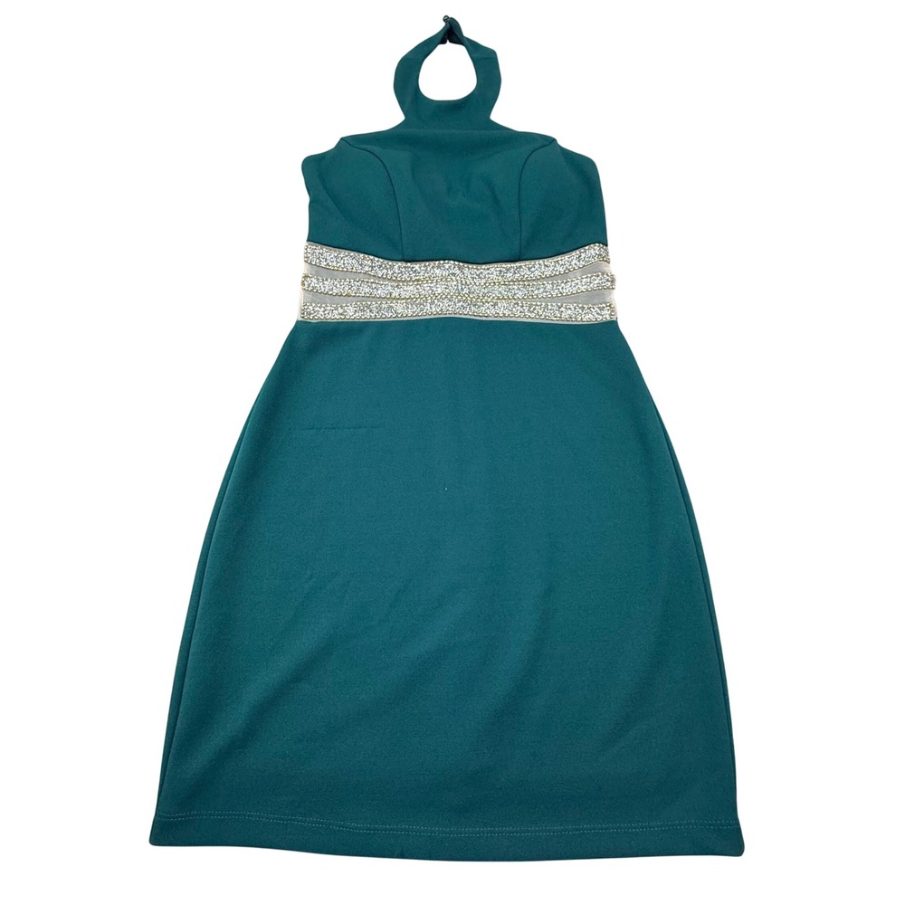 Windsor Teal Green Halter Rhinestone Mesh Waist Homecoming Dress Size 3